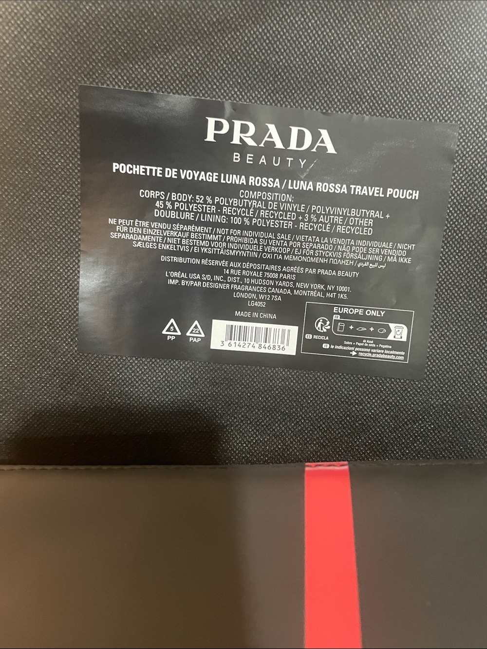 ๐ Prada Black Toiletry Pouch with Red Center Stripe - Picture 11 of 11